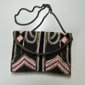 Elegant Black and Pink Beaded Clutch